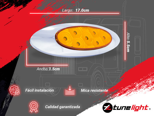 Set Con 10 Plafones Lat Elípticos Ámbar 12-24 V Tunelight