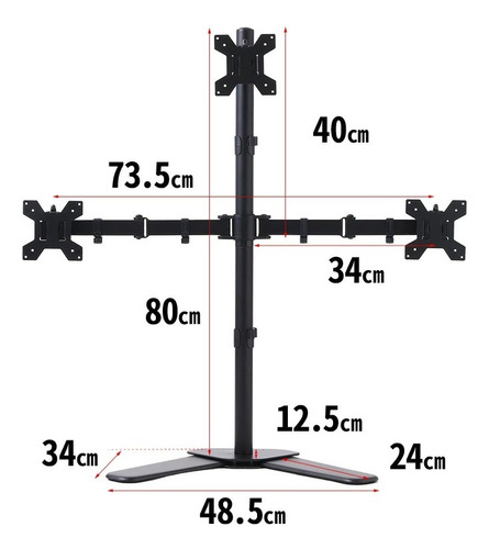 Soporte Brazo 3 Monitores Elevador Ajustable