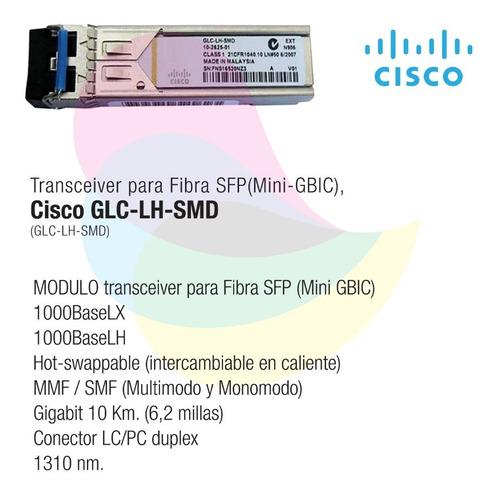 Imagen 2 de 4 de Modulo Cisco Glc-lh-smd - 1000base-lx/lh Sfp Transceiver