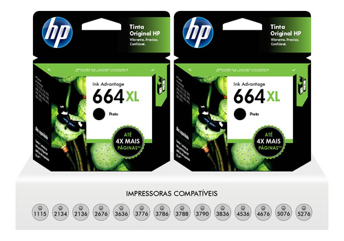 Kit 2 Cartuchos Preto Hp 664 Xl Original 2136 2676 3776 5076