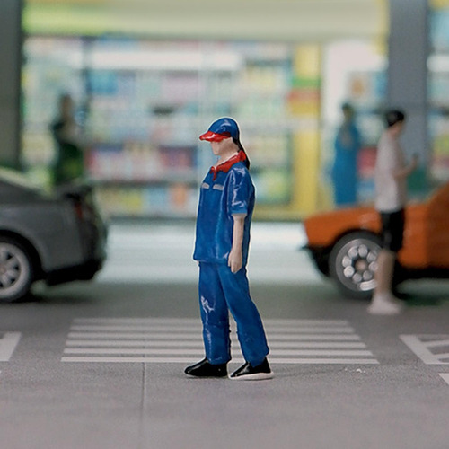 2x Pintado A Mano 1/64 Pequeña Gasolinera Personas Figura