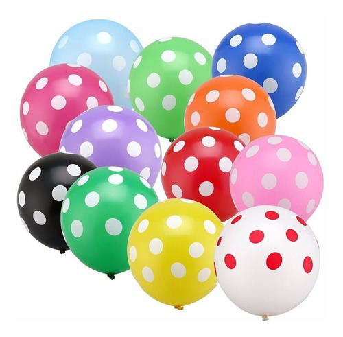 Bolsa De 300 Globos Latex Polka Numero 12 Lunares Color