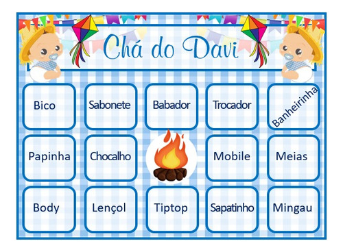 Bingo Chá De Bebê Fralda Festa Junina Personalizado Imprimir