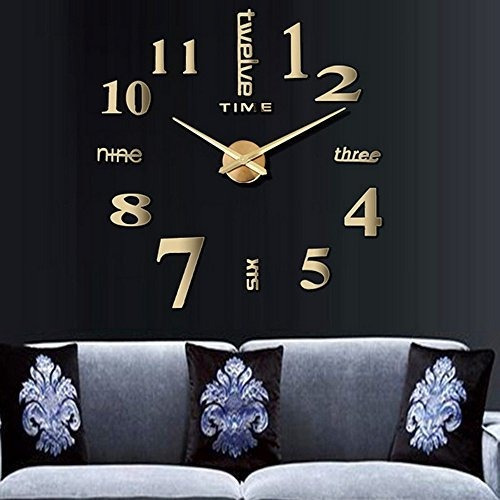 Reloj De Pared Adhesivo Moderno Grande 3d Color Oro