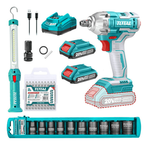 Chave Impacto 20v 1/2 Com 2 Baterias 2ah Total Combo Azul-celeste 50/60hz
