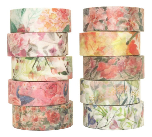 Yubbaex 10 Rollos Flores De Primavera Washi Tape Set Cintas 