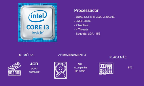 Computador Skul B300 I3 3220 3.30ghz Mem 4gb Ddr3 Sem Hdssd