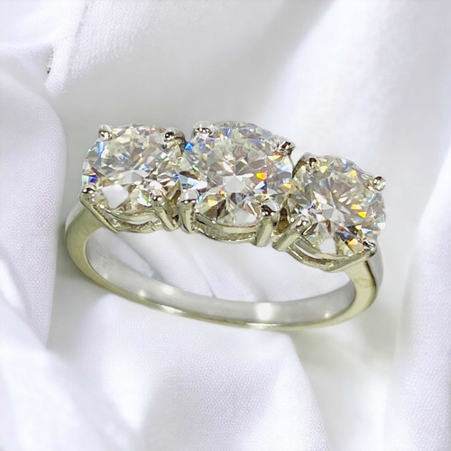 Anillo Compromiso 3 Gemas Diamante Moissanita Genuino Vvs-1