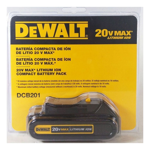 Batería de litio compacta de 20 V como máximo y 1,5 Ah - DCB201-b3 Dewalt