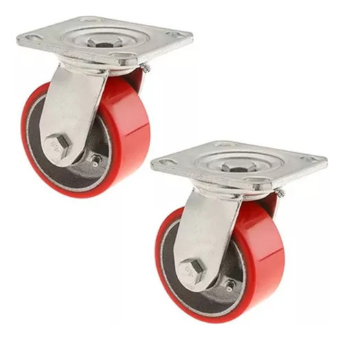 2 Ruedas Giratorias Fundicion Y Poliuretano 100mm Rojo