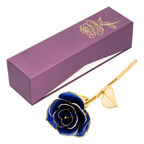 Flor Preservada De Rosa Azul Natural Chapada En Oro De 24 Qu