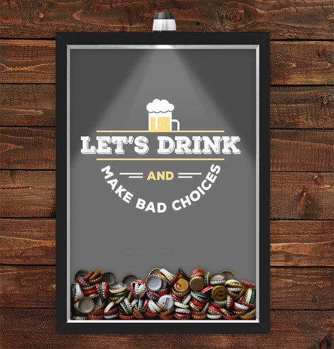 Imagem 1 de 1 de Quadro Caixa Porta Tampinha Cerveja Com Led Lets Drink