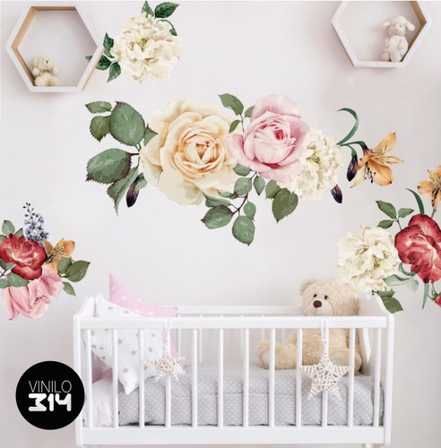 Decoración Cuarto Pared Flores Set Rosas Calcomanías