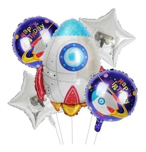 Set Bouquet Globos Nave Espacial Cohete Estrellas 