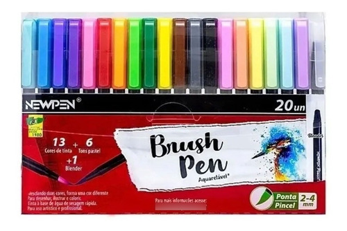 Caneta Pincel Brush Pen Aquarela Com 20 Newpen Com Blender