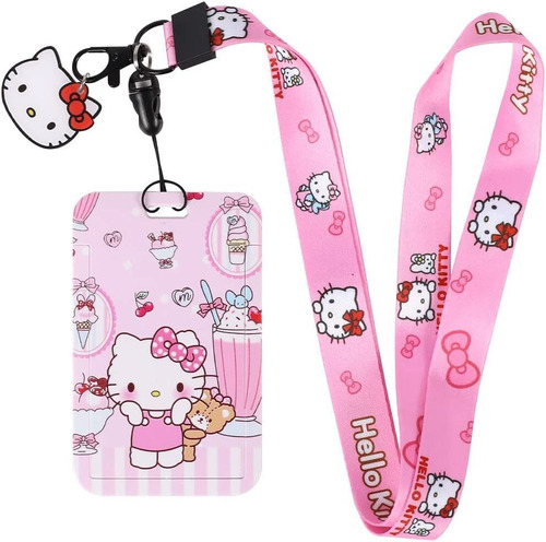 Kawaii Cat Anime Cordon Soporte Para Identificacion Rosa