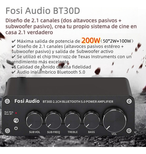 Amplificador Fosi Audio Bluetooth Bt30d 2.1 Estéreo Ti Chip