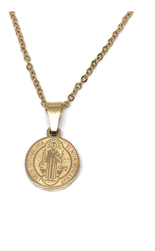 Imagen 1 de 3 de Collar Acero Inoxidable Dorado Medalla San Benito 1.2 Cm