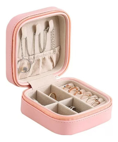 Joyero Portátil Caja Organizadora Joyas Aretes Anillos Viaje Color Rosa