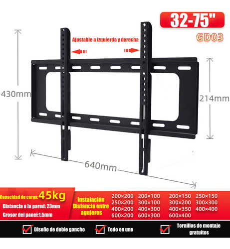 Soporte De Pared Fijo Resistente Para Tv De 32 A 75 Pulgadas