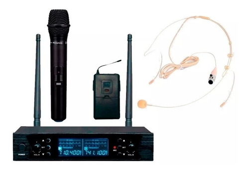 Micrófono Inalámbrico Doble Mano Y Vincha Piel Ross Mu-626h