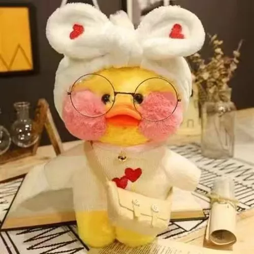 Pato Lalafanfan Branco Paper Duck de pelúcia com roupas e acessórios C