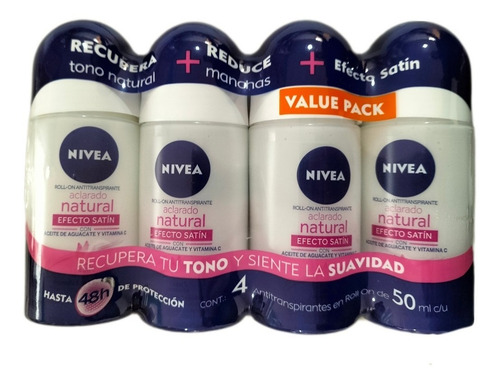 Antitranspirante En Roll On Nivea Aclarado Efecto Satín 4 Pz