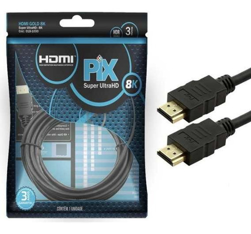 Cabo Hdmi 8k 2.1 3 Metros Ultra Hd Hdr Dinamico Pontas Gold