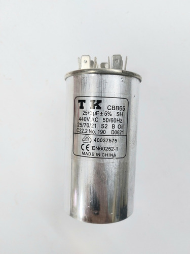 Capacitor Duplo 25+3 Uf 440v Alumínio Marca Tk