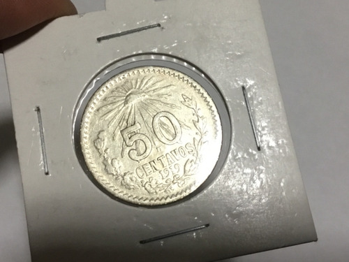 Moneda 50 Centavos Resplandor 1919 Plata Ley 800