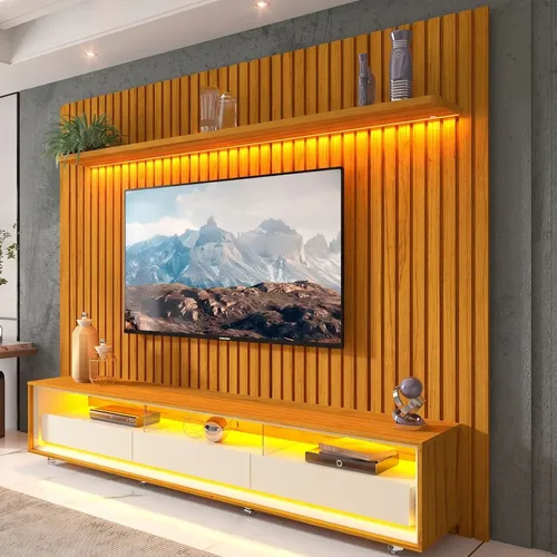 Gelius Móveis Rack Com Painel Para Tv Até 85 Polegadas Led 3 Gavetas Wt Natura/of