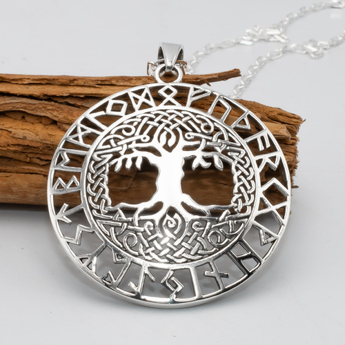 Árbol Yggdrasil Nórdico Runas Futhark + Collar Negro | M470
