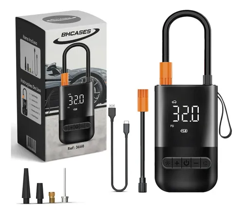 Compressor De Ar Portátil Digital Bhcases 80w Usb-c Para Carro Moto Bike Preto 127/220v 60 Hz Monofásica
