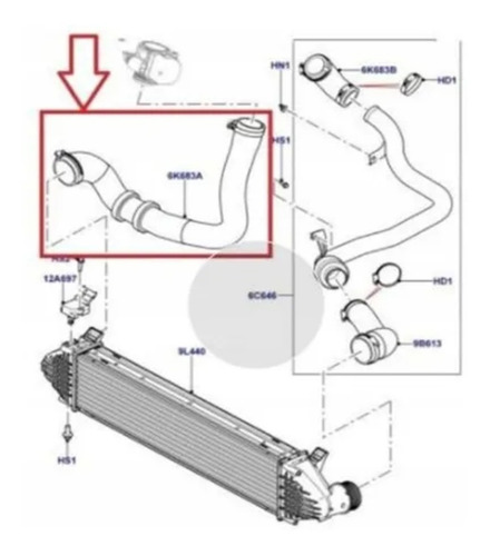 Mangueira Intercooler Evoque 2.2 Discovery Lr066436