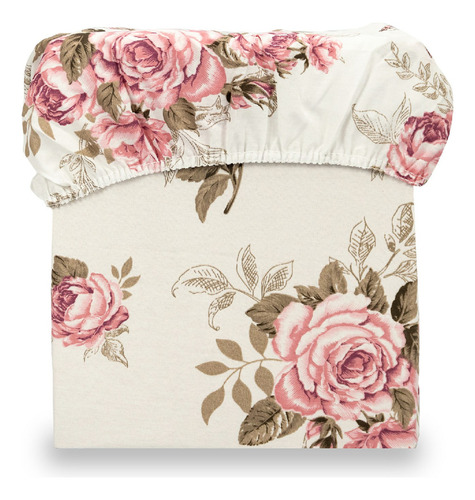Lençol Casal Avulso Com Elástico Estampado 180 Fios Cor Roseira