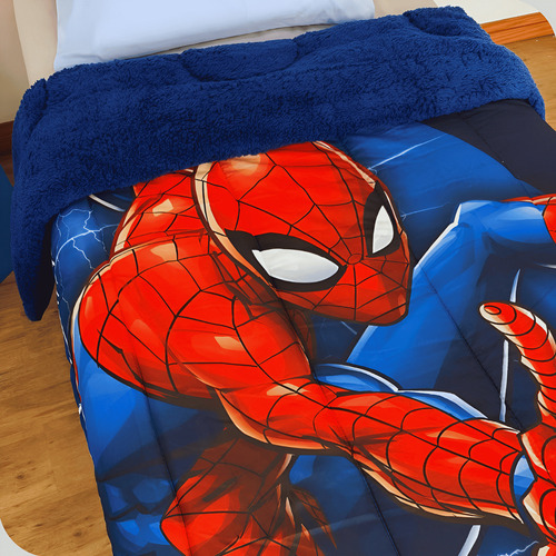 Edredom Solteiro Com Sherpa Estampado Spider Man 1,50mx2,20m