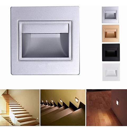 Lampara Led Escalera Pared Cortesía Empotrable Foco 1.5w Color Plata +luz Cálida