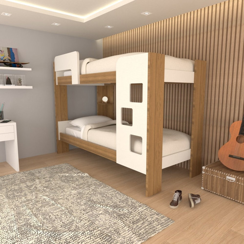 Beliche Escadinha 100% Mdf Grade Proteção Branco/ypê Cor Marrom-claro