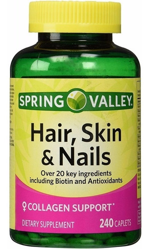 Hair Skin Nails Spring Valley 240 Cáps Colageno Import Usa