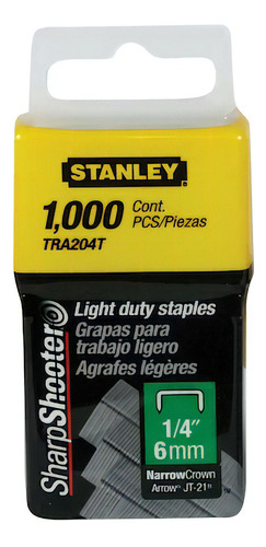 Grapas Stanley Tra204t X 1000 Piezas 6mm Para Uso Ligero