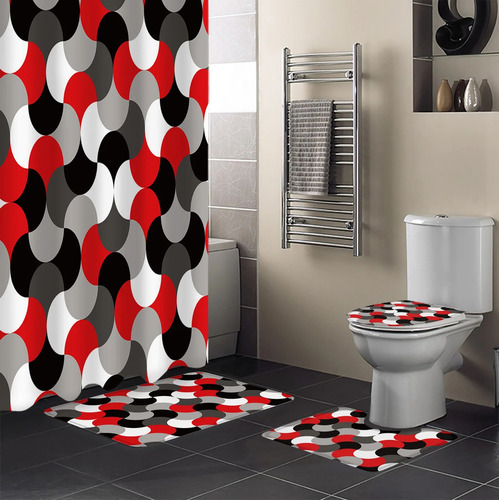 Set De Cortina De Ducha Moderna Abstracta Geométrica Roja