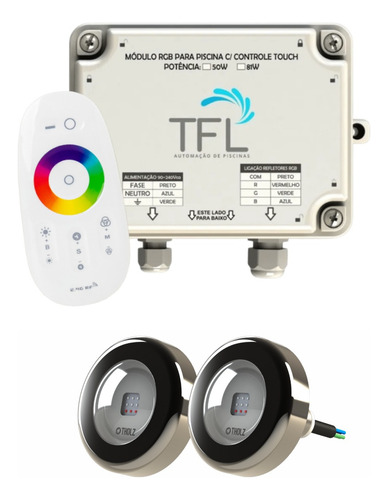 Kit Iluminação Piscina - Contr Touch + 2 Leds Rgb 9w Tholz