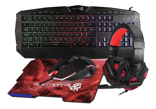 Kit 4 En 1 Gaming Teclado, Mouse, Audifonos Gamer Necnon Color del teclado Rojo