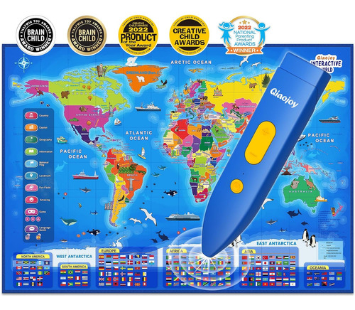 Qiaojoy Mapa Del Mundo Interactivo Bilingüe