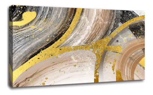 Bamdeya Arte Abstracto De Pared Marron Dorado Amarillo Lienz