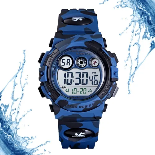 Reloj Niños Deportivo Led Contra Agua Camuflaje Militar Nado Color de la  correa Azul oscuro