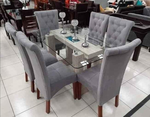Imagen 3 de 8 de Juego De Comedor De 6 Sillas Tapizadas En Madera Tornillo