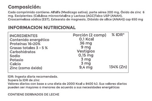 Imagen 2 de 5 de Alfalfa + Aminoácidos + Zinc Goldfish X 40 Comp.