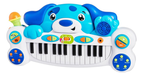 Teclado Infantil Interactivo Puppy Piano Con Microfono *sk Color Blanco - Azul