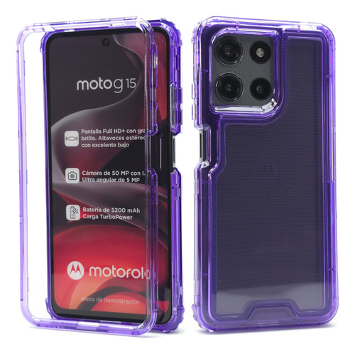 Funda 3 En 1 Para Moto G15 Case Uso Rudo Full Protector Caramelo - Violeta Moto G15